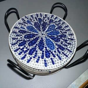 Blue and White Sparkly Beaded Coaster Set